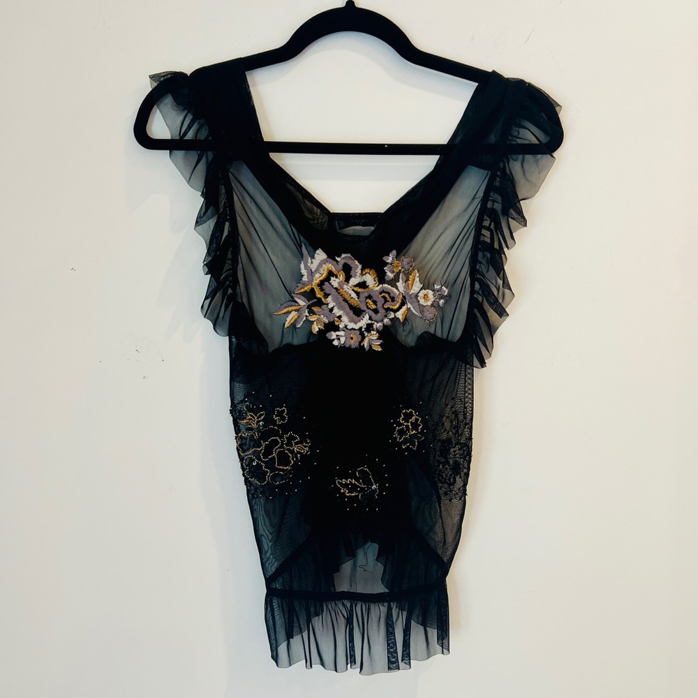 Mango | Sheer Embroidered and Beaded Tank with Crossed Back